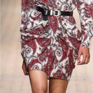 ISABEL MARANT Paisley Red Draped Mini Skirt Sz M